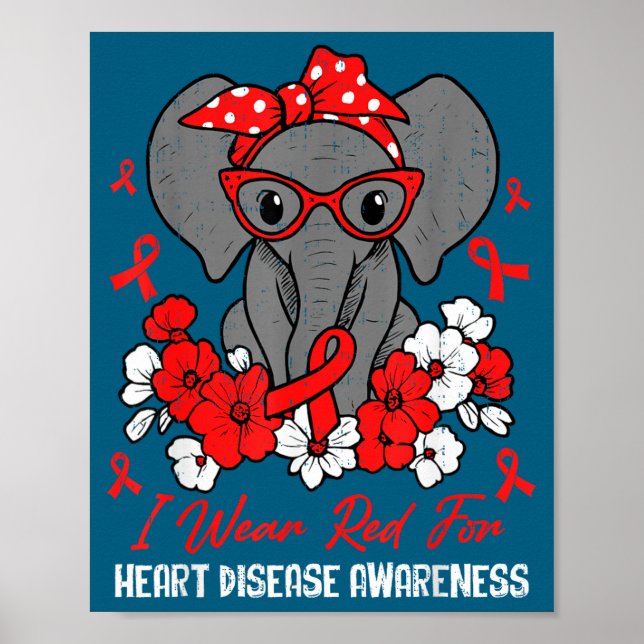 Heart Health Elephant Red Ribbon Heart Disease Awa Poster (Framsidan)