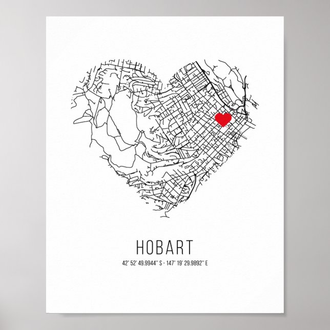 Heart Hobart City Karta (Australien) Poster (Framsidan)