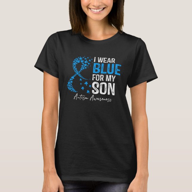 Heart I Wear Blue For My Son Autism Awareness Mont T Shirt (Framsida)