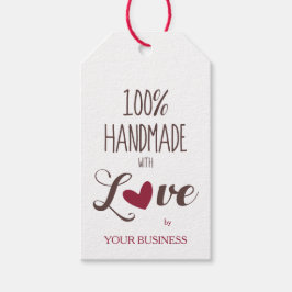 Heart in Red with 100% Handmade with Love Quote Presentetikett