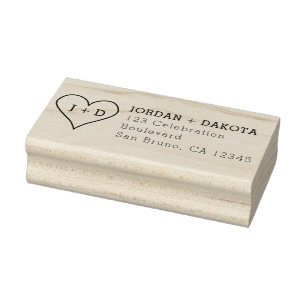 Heart Initialer Modern Wood Bröllop Returadress Stämpel