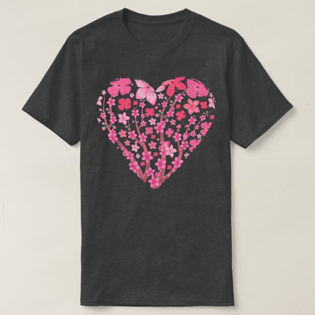 Heart Japans Sakura Rosa Flower Söt Cherry Bl T Shirt (Design framsida)