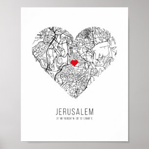 Heart Jerusalem City Karta (Israel) Poster