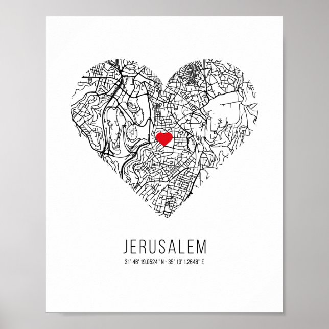 Heart Jerusalem City Karta (Israel) Poster (Framsidan)