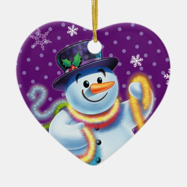 Heart Julgran dekoration Snögubbe och tinsel. (Framsidan)
