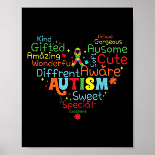 Heart Kärlek Autism Ribbon Support Mental Health Poster