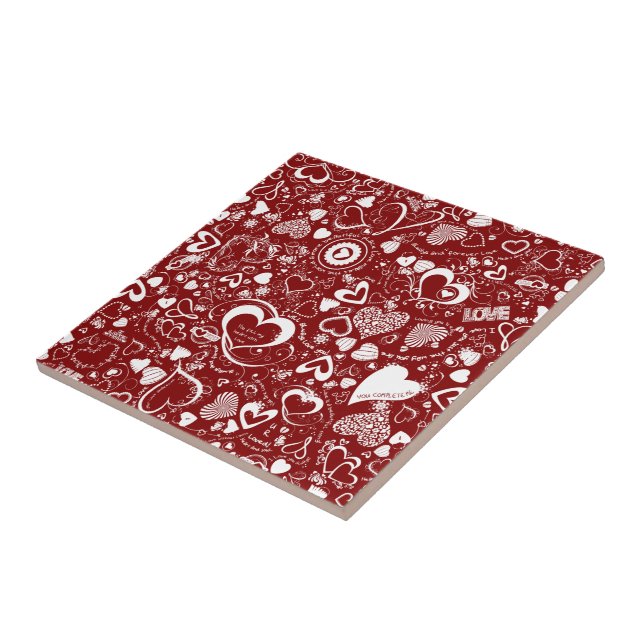 Heart Kärlek Doodle Red Ceramic Tile Kakelplatta (Sidan)
