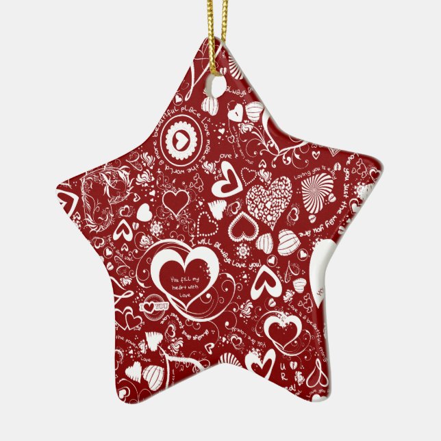 Heart Kärlek Doodles Julgransprydnad Keramik (Vänster)