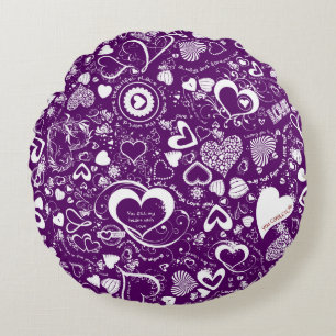 Heart Kärlek Doodles, Lila Round Dekorativ kudde