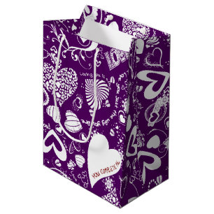 Heart Kärlek Doodles Lila-White-Gift Bag M