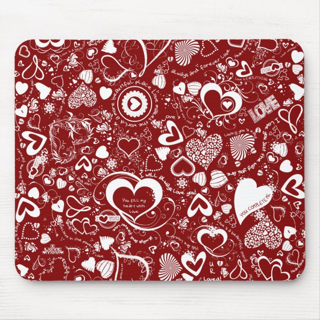 Heart Kärlek Doodles Red MOUSE PAD Musmatta (Framsidan)