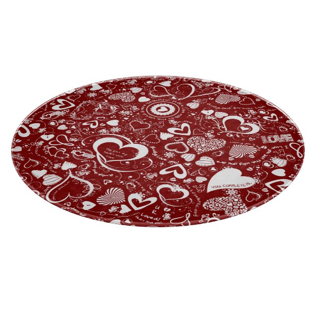 Heart Kärlek Doodles Red-White Round Caking Board (Hörn)