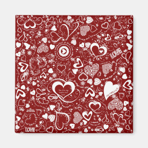 Heart Kärlek Doodles Red-White Square Magnet