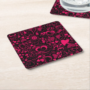 Heart Kärlek Doodles Rosa-Black-Disposable Underlä Underlägg Papper Kvadrat
