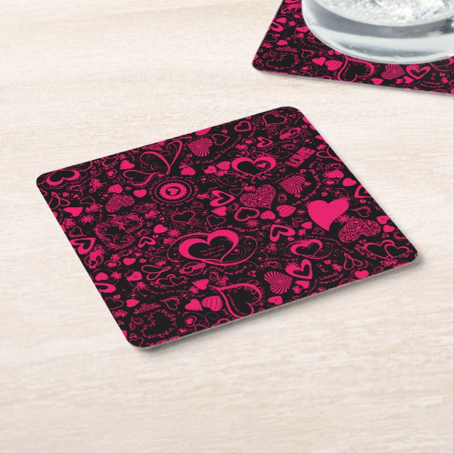 Heart Kärlek Doodles Rosa-Black-Disposable Underlä Underlägg Papper Kvadrat (Vinklad)