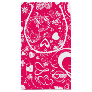 Heart Kärlek Doodles Rosa-White-Gift Bag S