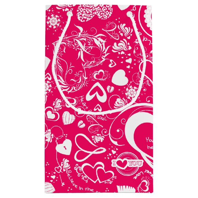 Heart Kärlek Doodles Rosa-White-Gift Bag S (Baksidan)