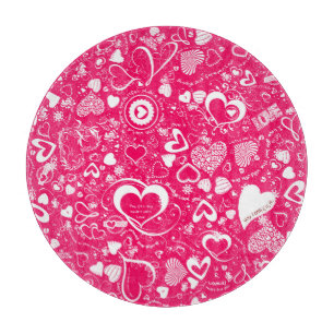 Heart Kärlek Doodles Rosa-White Round Caking Board