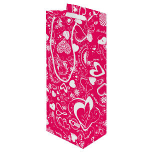 Heart Kärlek Doodles Rosa-White-Vin Gift Bag