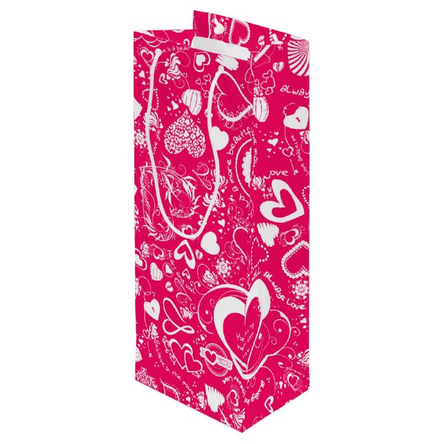Heart Kärlek Doodles Rosa-White-Vin Gift Bag (Baksidan Vinklad)