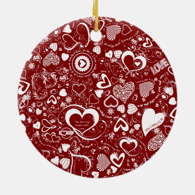 Heart Kärlek Doodles Round Ornament (Baksidan)
