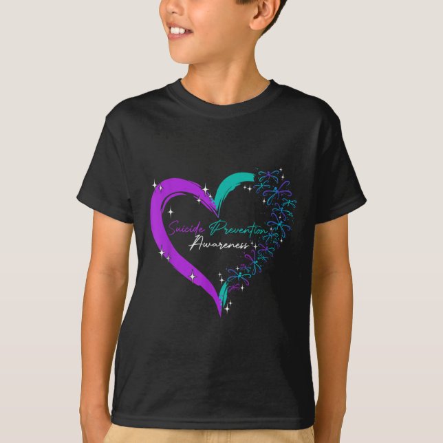 Heart Kärlek Dragonfly Suicide Prevention Awarenes T Shirt (Framsida)