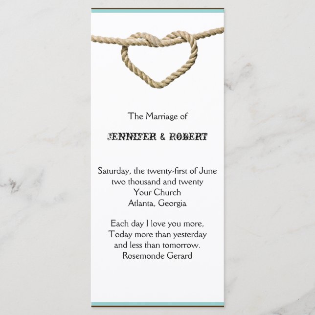 Heart Kärlek Knot Westernt Bröllopsprogram Program (Framsida)