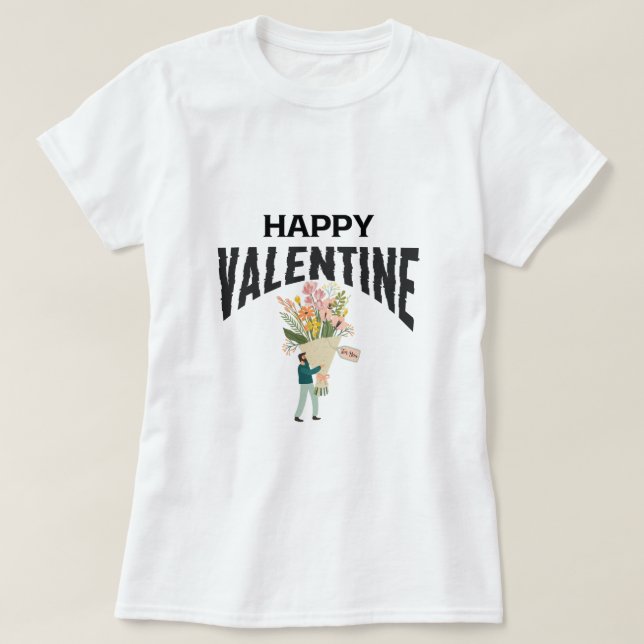 Heart Kärlek Man med blommorna Artsy Valentine Day T Shirt (Design framsida)