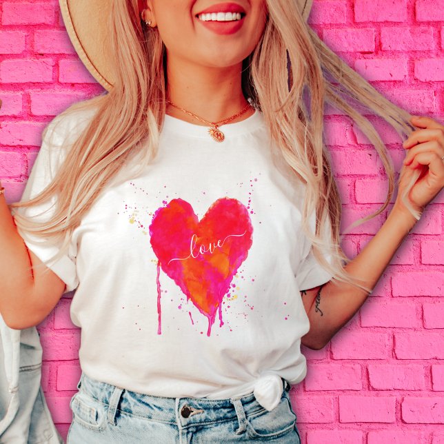 Heart Kärlek Modern Watercolor Artsy Valentine Day T Shirt (Skapare uppladdad)