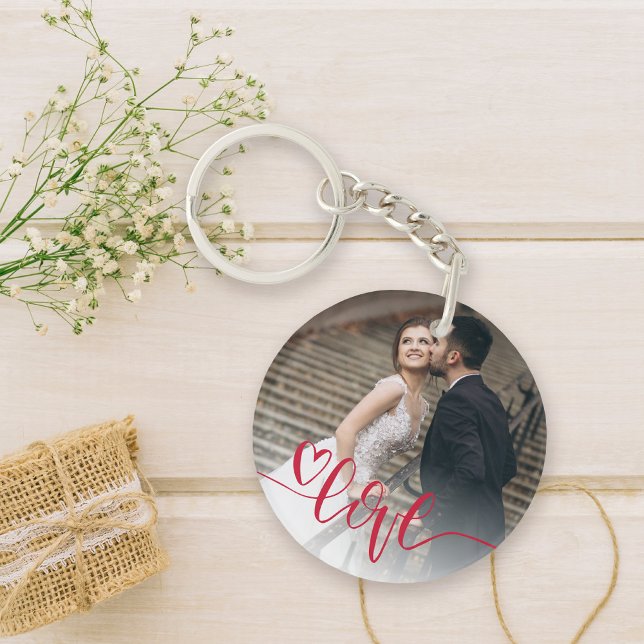 Heart Kärlek Photo (Celebrate your love with this cute keychain featuring a photo and hand lettered love.)