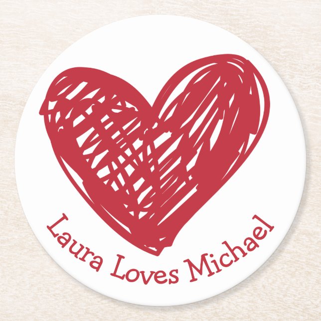 Heart Kärlek Red White Bröllopsfest Möhippa Underlägg Papper Rund (Framsidan)