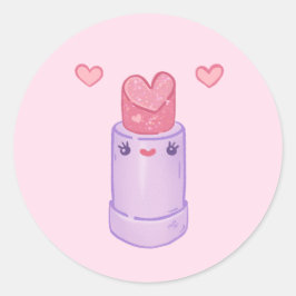 Heart Kawaii Lipstick-karaktär Runt Klistermärke