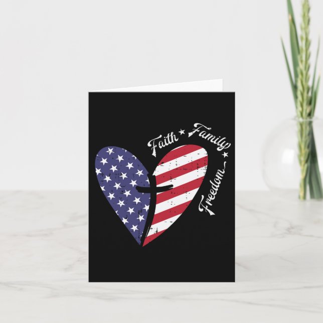 Heart Kor Faith 4:e juli Patriotic Chr Kort (Framsida)