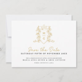 Heart krona vapensköld, vit guld-foto bröllop spara datumet