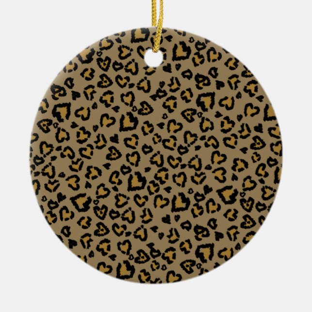 Heart Leopard Mönster i Natural Färg Julgransprydnad Keramik (Framsidan)