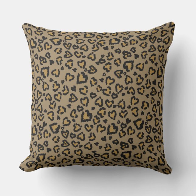 Heart Leopard Mönster i Natural Färg Kudde (Framsida)