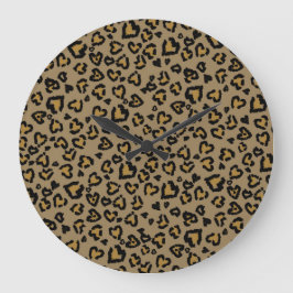 Heart Leopard Mönster i Natural Färg Stor Klocka