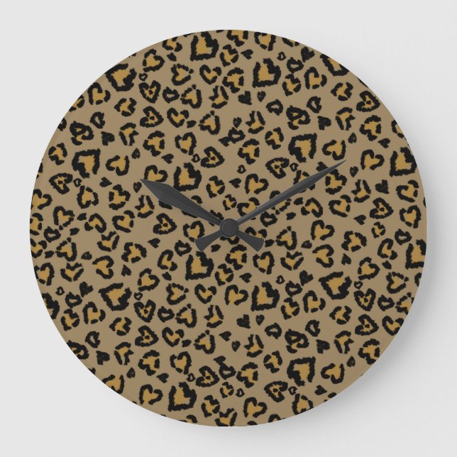 Heart Leopard Mönster i Natural Färg Stor Klocka (Framsida)