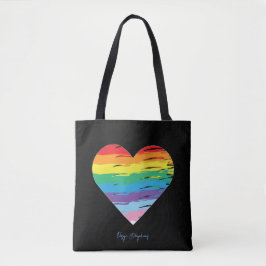 HEART LGBTQIA Rainbow Flagga, Black Tote Bag Tygkasse
