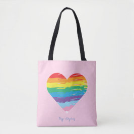 HEART LGBTQIA Rainbow Flagga, Pride Rosa Tote Bag Tygkasse