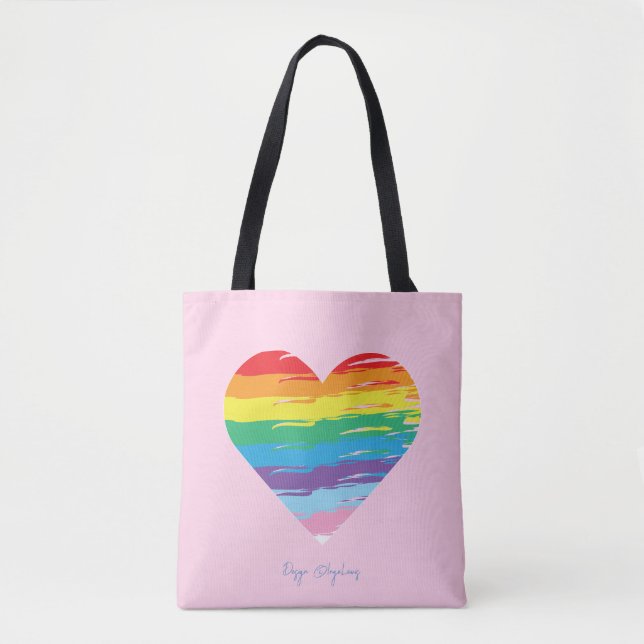 HEART LGBTQIA Rainbow Flagga, Pride Rosa Tote Bag Tygkasse (Framsida)