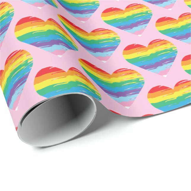 HEART LGBTQIA Rainbow Pride Kärlek Coola Presentpapper (Rullad Hörn)