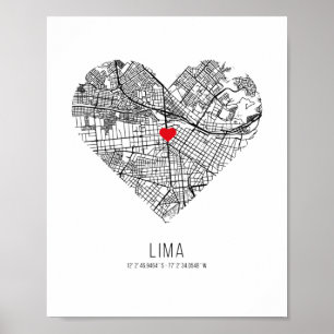 Heart Lima City Karta (Peru) Poster
