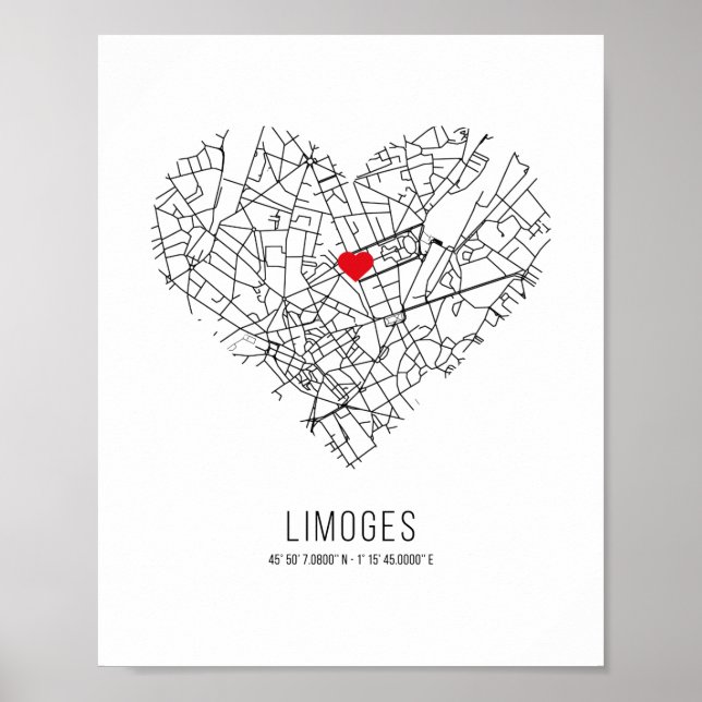 Heart Limoges City Karta (Frankrike) Poster (Framsidan)
