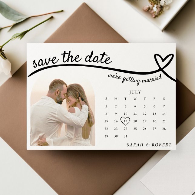 Heart Line Photo Calendar Bröllop Spara Datumet (Heart Line Photo Calendar Wedding Save The Date
)
