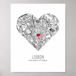 Heart Lissabon City Karta (Portugal) Poster