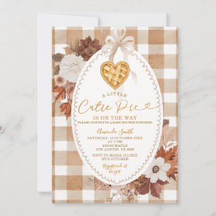 Heart Little Cutie Pie Brun Gingham Bebis Shower Inbjudningar