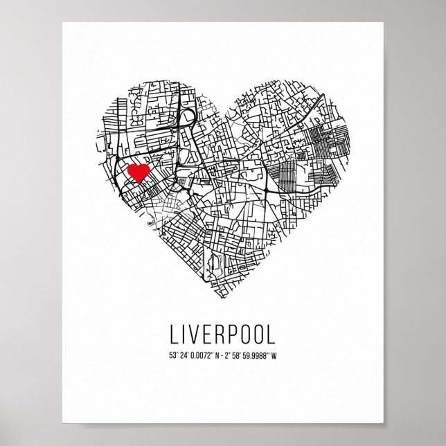 Heart Liverpool City Karta (Förenade kungariket) Poster (Framsidan)