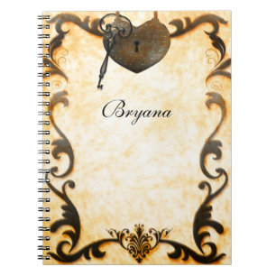 Heart Lock & Key Vintage Antik Notebook Journal Anteckningsbok Med Spiral