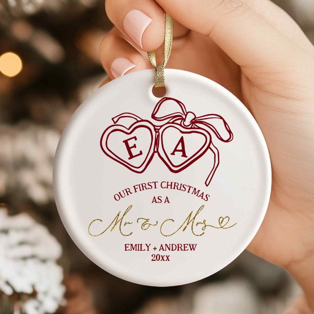 Heart Locket Christmas Wedding  Julgransprydnad Keramik (Skapare uppladdad)